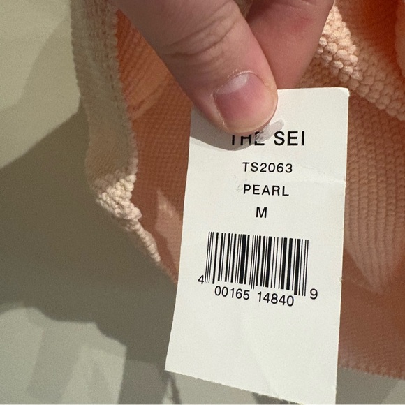 THE SEI NWT Asymmetric Chain Knit Top In Pearl Size Medium - Picture 7 of 8